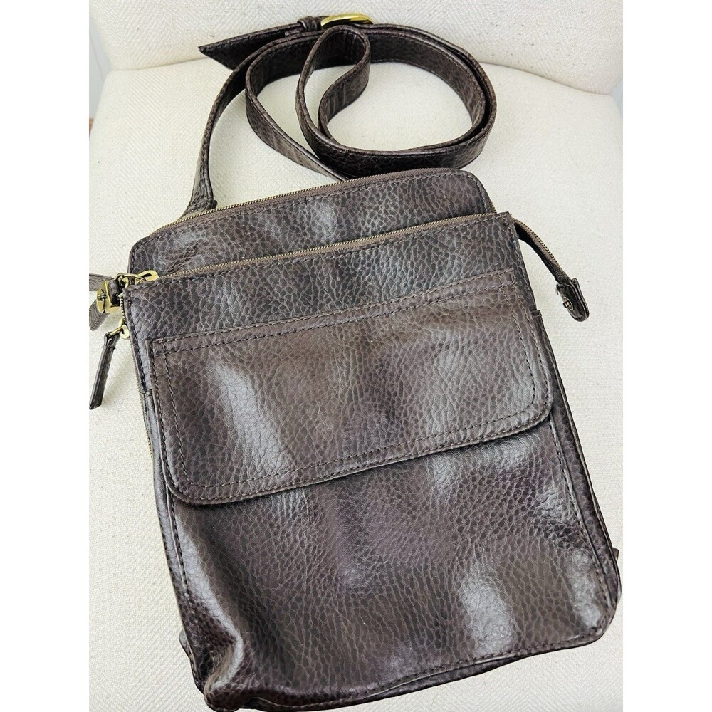 RELIC Dark Brown Pebbled Leather Crossbody Bag Multi-Pocket Organizer Purse